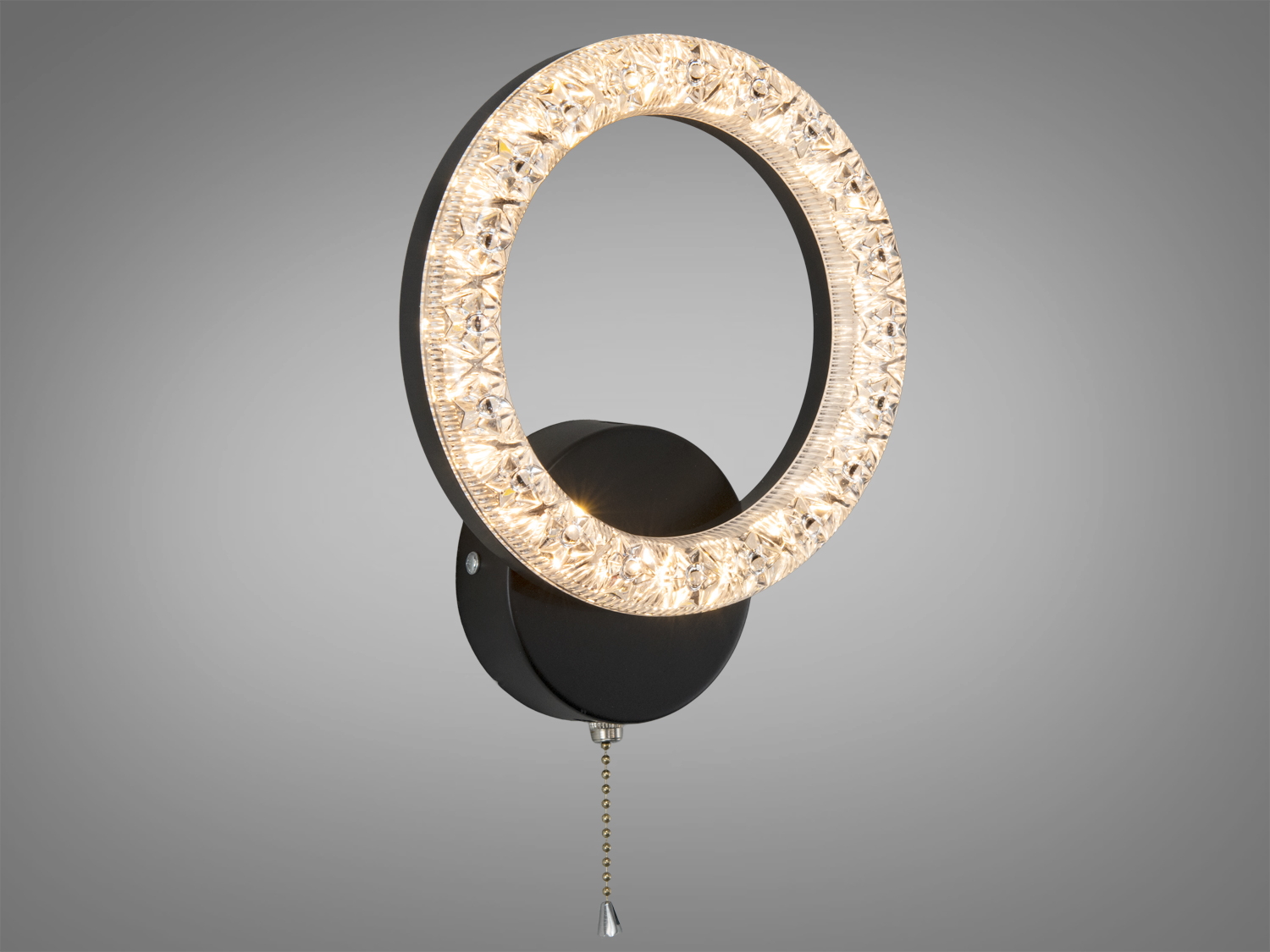 Світлодіодне бра чорне кругле 17 Вт з ланцюжком для локального та акцентного освітлення спальні, вітальні, кабінету.