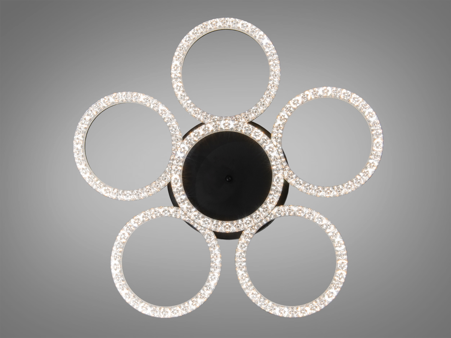 Стельова LED люстра кільця Diasha MX4770 чорна 133 Вт для кімнат до 25 м² з кристалічним декором та акриловими розсіювачами.