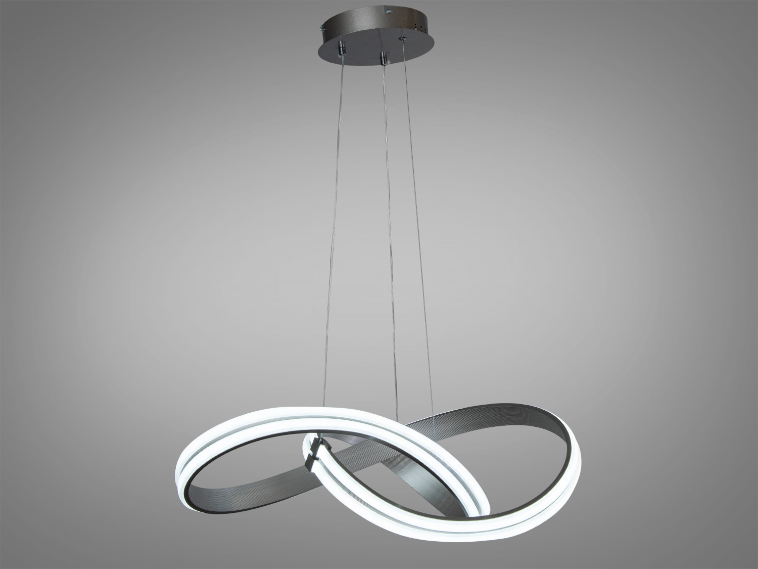 Світлодіодна підвісна люстра 112 Вт коричнева з формою нескінченності для кімнат до 19 м2. Стильне рівномірне освітлення без пульта.