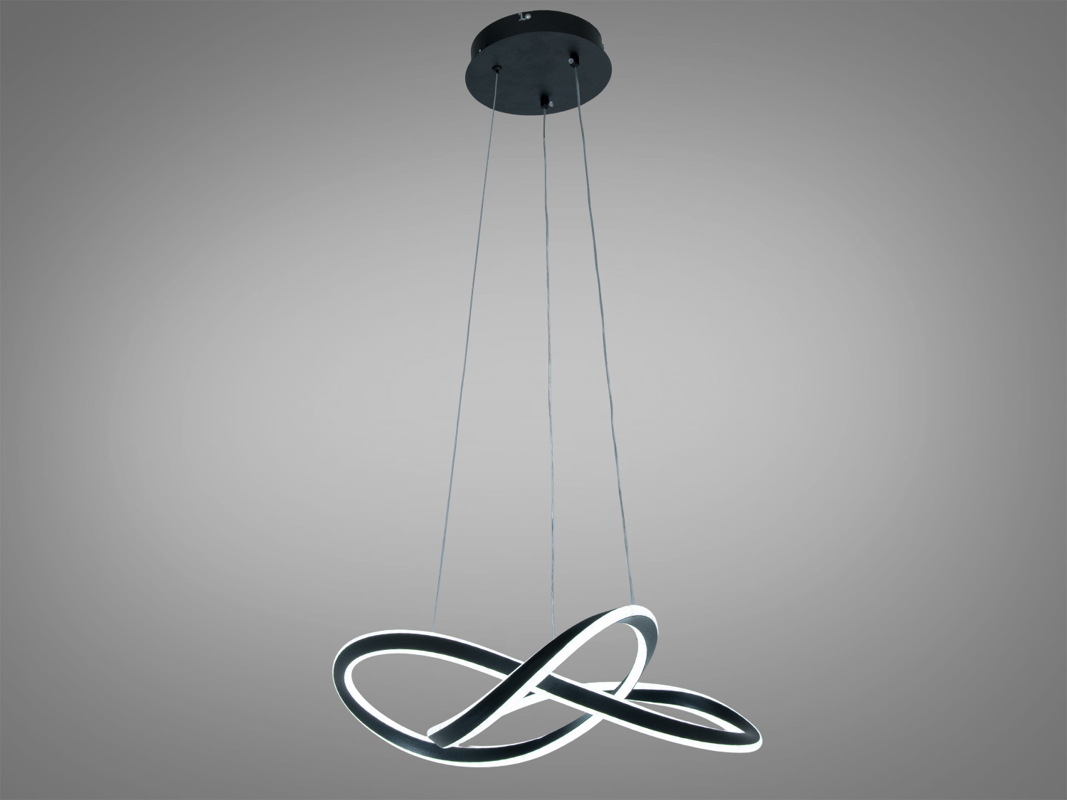 Світлодіодна підвісна люстра 86 Вт чорна з переплетеними кільцями для кімнат до 15 м² у сучасному стилі мінімалізм.
