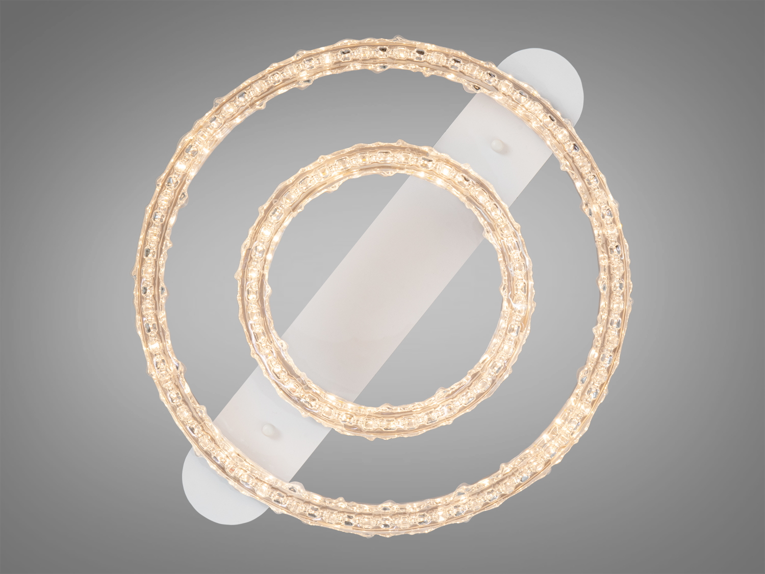 Сучасна стельова LED люстра MX78203-400+200WH з білими акриловими кільцями для стильного освітлення житлових приміщень.