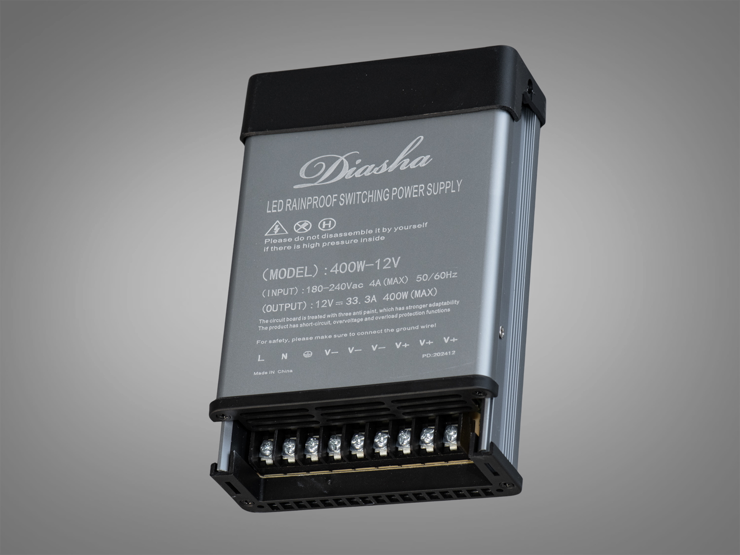 Блок живлення 12В, із захистом від дощу, 400Вт, 33.33А. Led драйвер - це поєднання високої потужності, електрозахисту, зручності монтажу, надійності та довговічності.