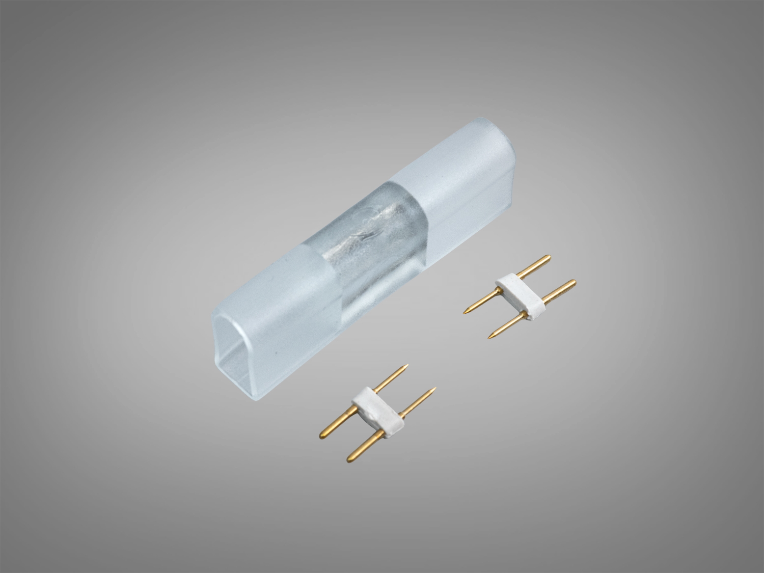 Прозорий силіконовий конектор для неонової LED стрічки 220V з двома контактами. Монтаж без пайки і майже непомітний стик для інтерʼєрних підсвічувань.
