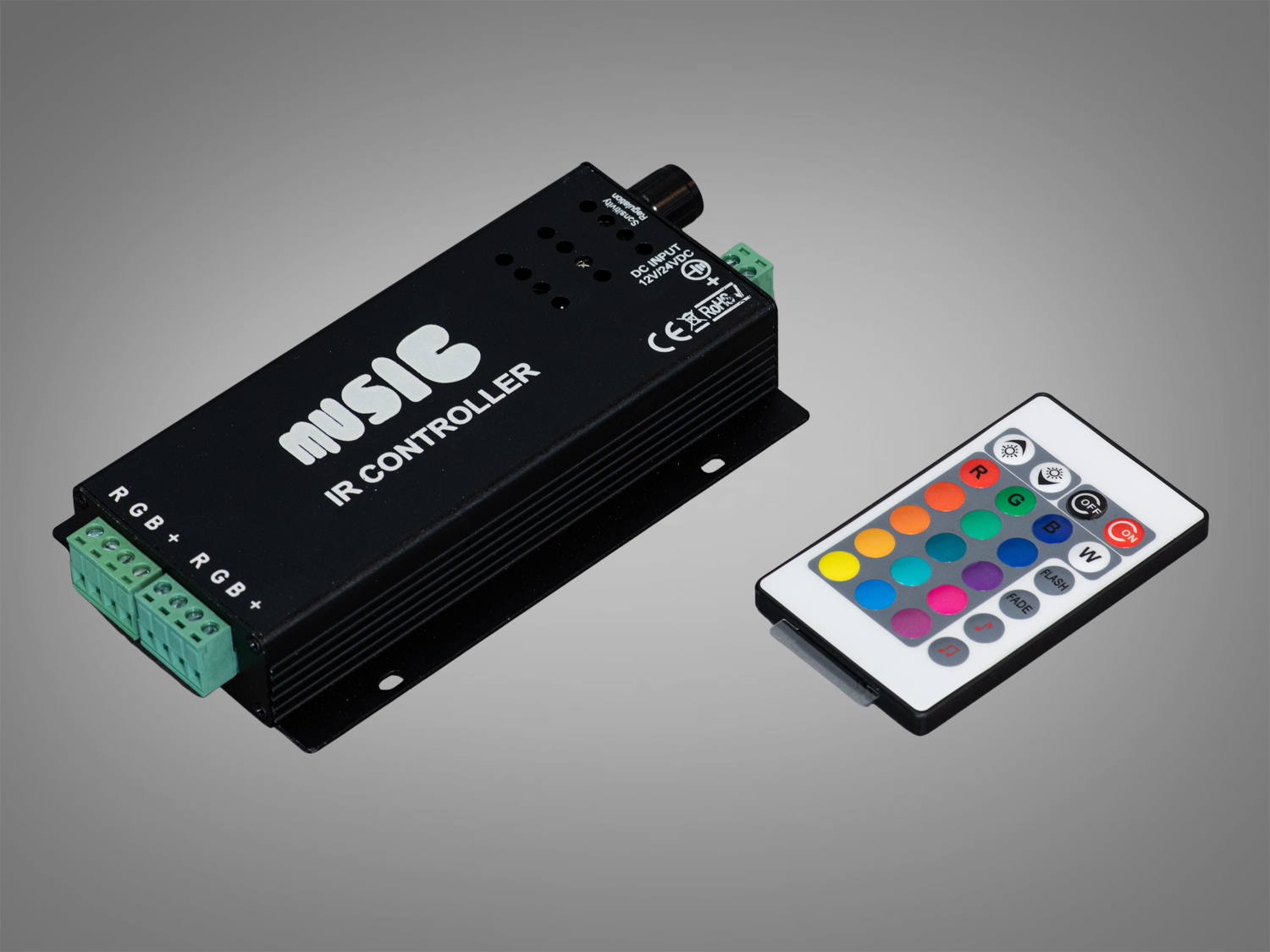 Музичний контролер з ДУ для RGB стрічки. Відкриває нові можливості для створення динамічного, яскравого й атмосферного освітлення в будь-якому приміщенні. 