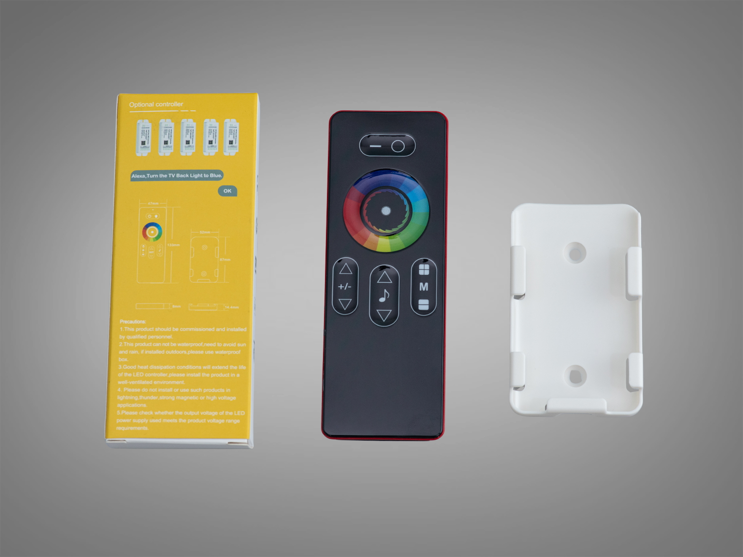 Пульт ДУ TUYA R02 для контролера LED RGB з сенсорним кільцем та настінним тримачем. Зручне бездротове керування кольором і яскравістю через сумісний контролер.