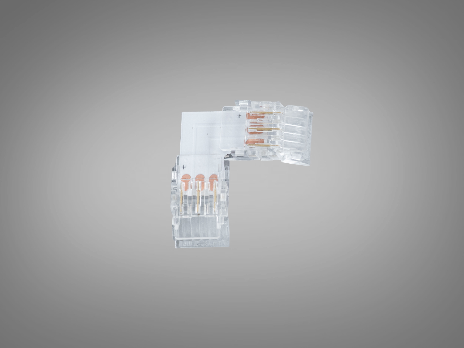 Кутовий прозорий конектор Diasha для адресної LED стрічки 3pin 8 мм. Швидкий монтаж без пайки, пробивний контакт, акуратний поворот 90° для внутрішнього освітлення.