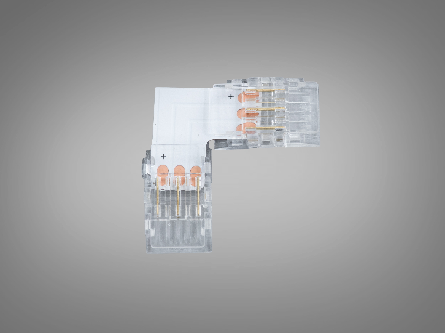 Кутовий прозорий конектор Diasha 3pin 8 мм для адресної SPI LED стрічки. Монтаж без пайки, майже непомітний стик, пробивні контакти для швидкого підключення.