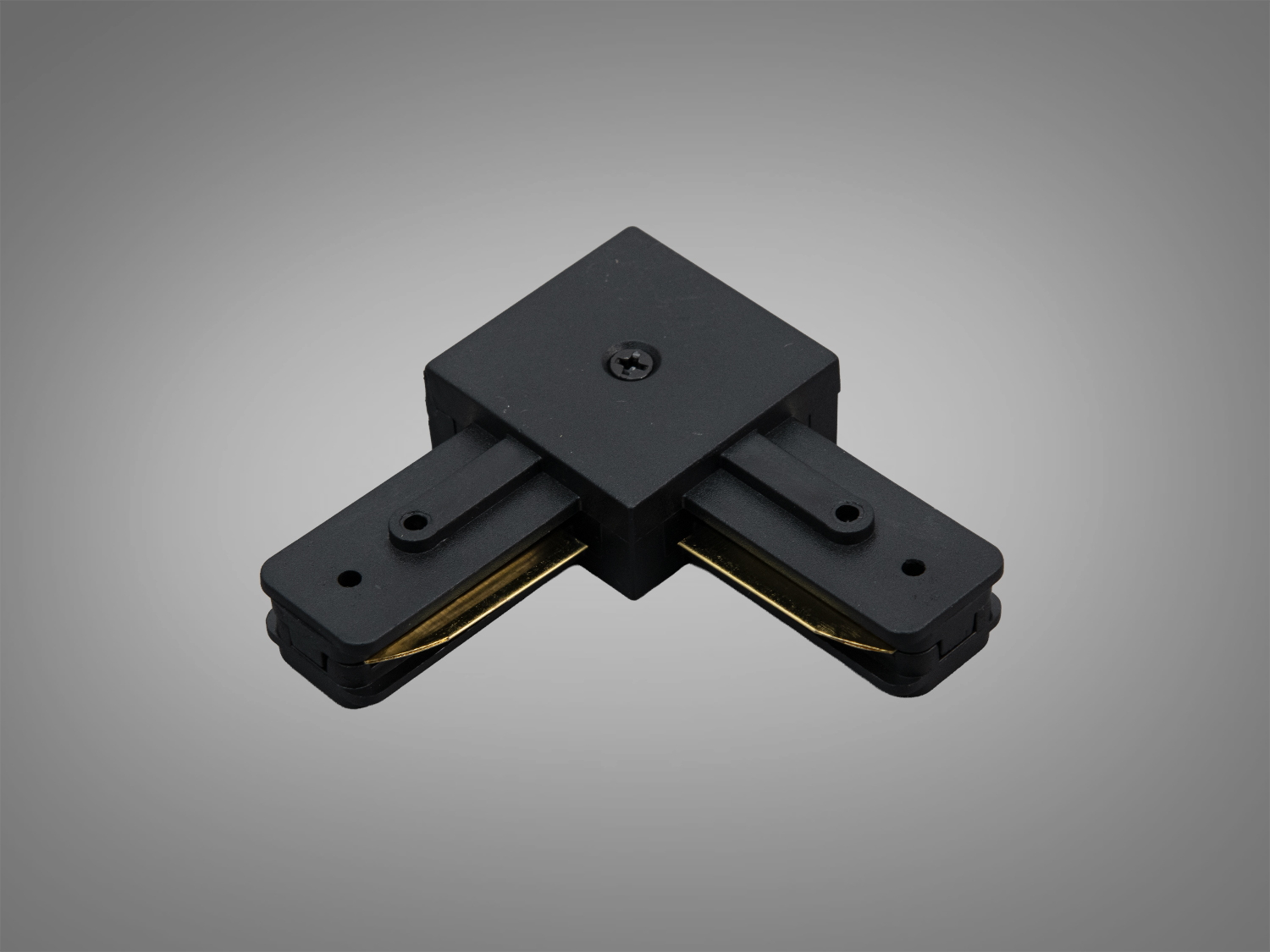 Чорний кутовий конектор L Diasha серія 1003 для треку 220 В. Поворот траси під 90°, надійне електроз’єднання двох секцій та швидкий стельовий монтаж.