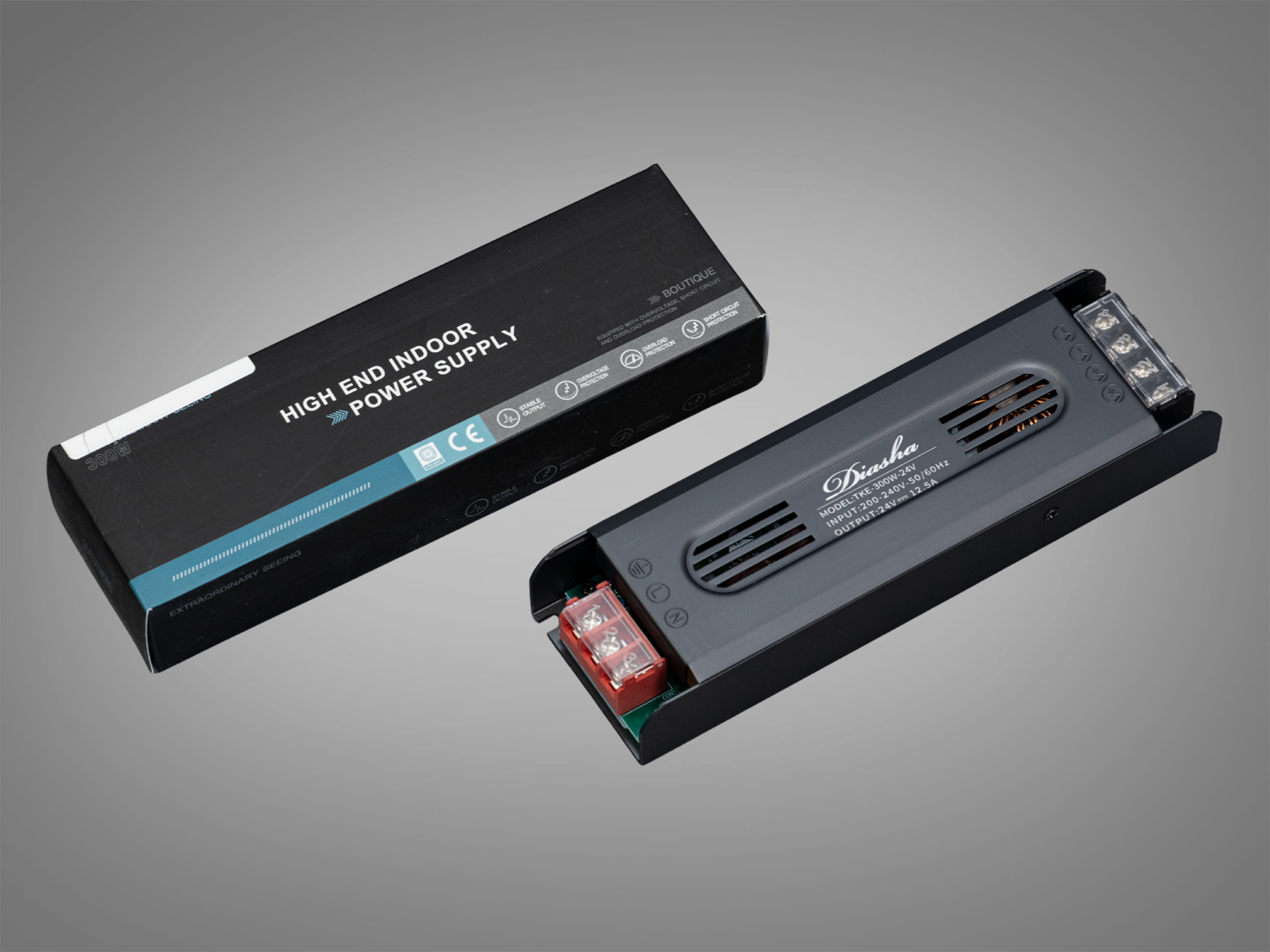 Блок живлення для LED стрічки, 24v, 300Вт, 12.5А. Це високопродуктивний блок живлення з алюмінієвим корпусом, вхідним фільтром, пасивним охолодженням і зручним підключенням.