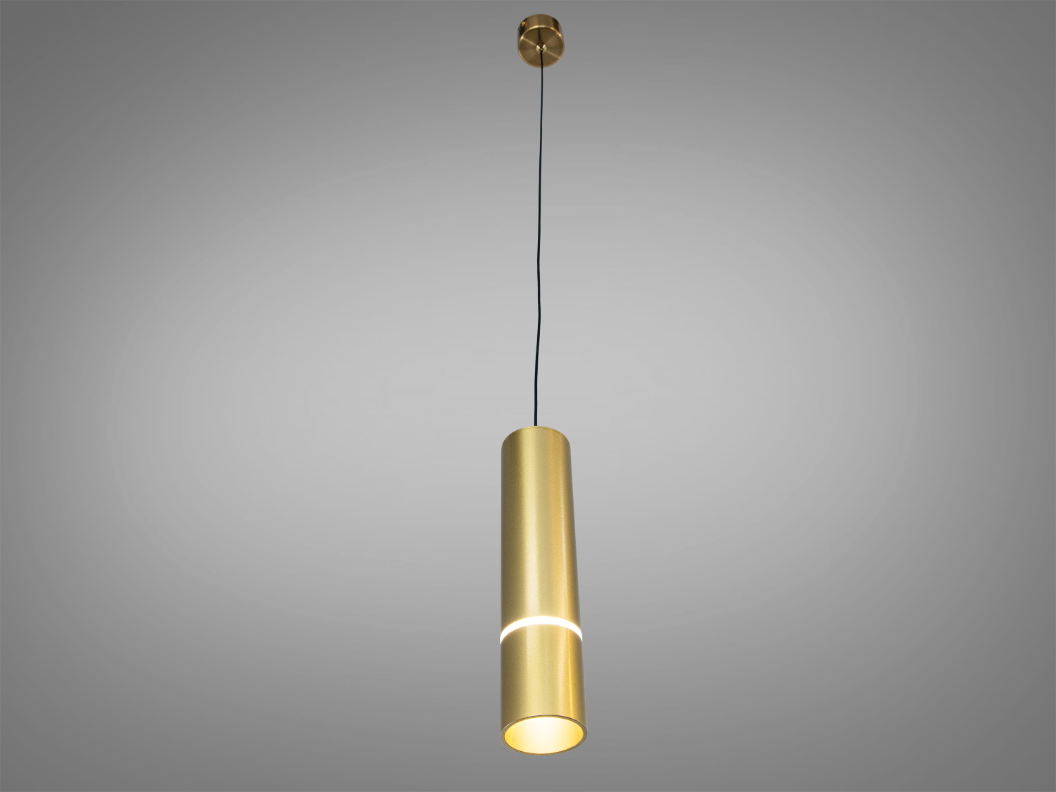 Підвісний світильник-тубус у золотому кольорі з патроном GU10 і регульованою висотою. Спрямоване світло для кухні, вітальні, офісу та комерційних просторів.