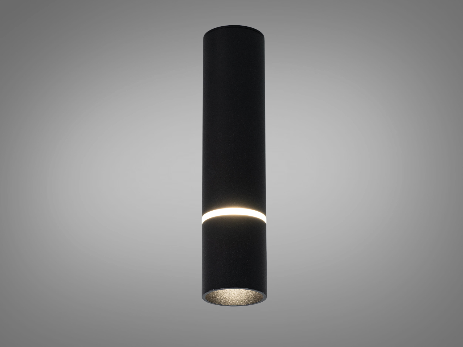 Чорний накладний точковий світильник-туба під GU10 для акцентного та зонального освітлення. Спрямований потік униз, чиста геометрія, зручна заміна лампи.