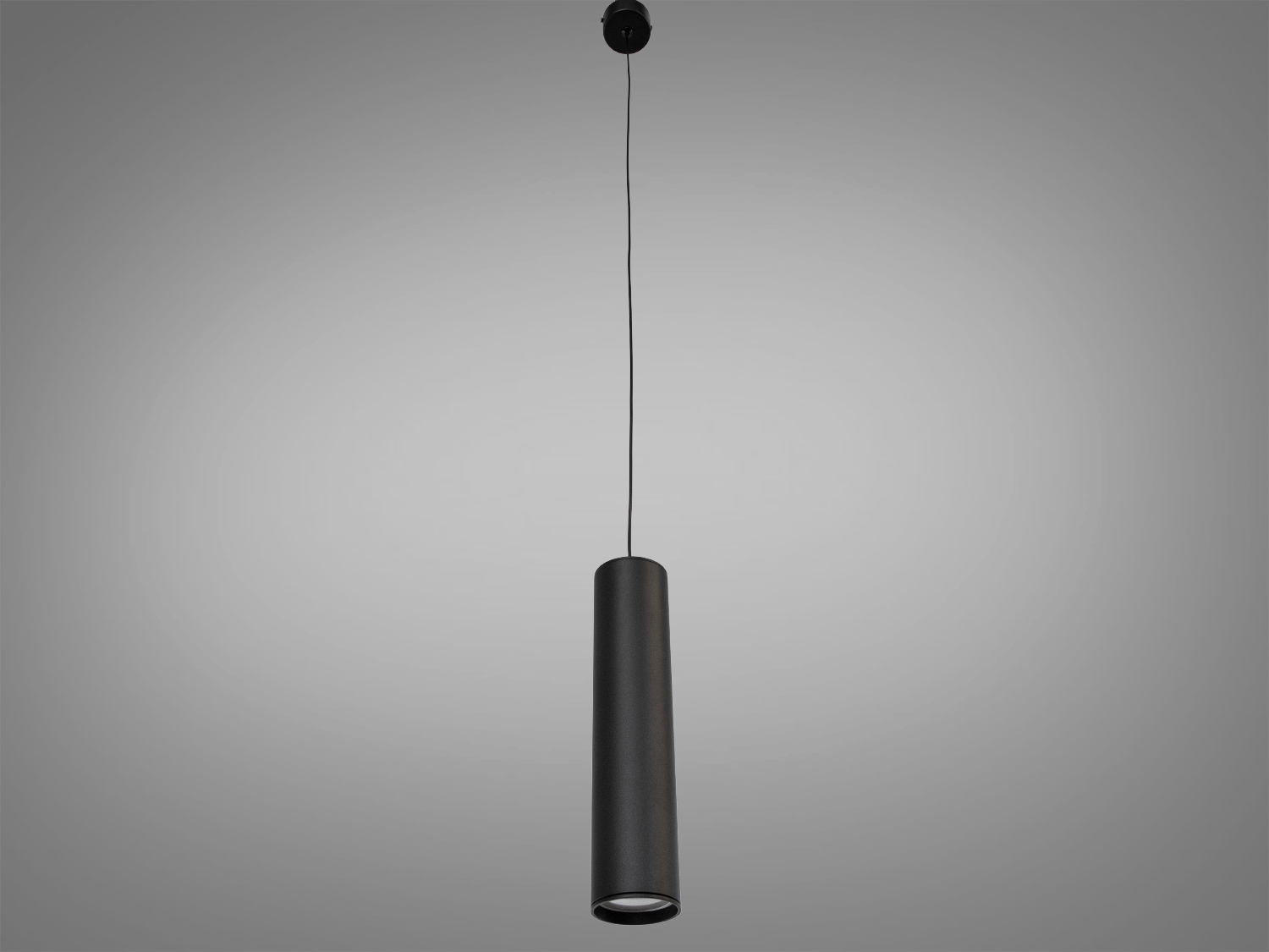 Одинарний підвісний світильник‑тубус GU10 у чорному кольорі для направленого та акцентного світла. Металевий корпус, підвіс на тросі/шнурі, гнучке налаштування за рахунок лампи GU10.