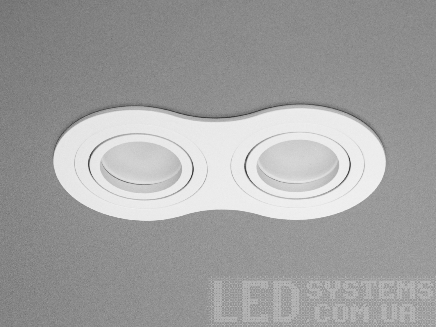 Гармонійно збалансований, двоточковий алюмінієвий світильник під натяжну стелю, білого кольору