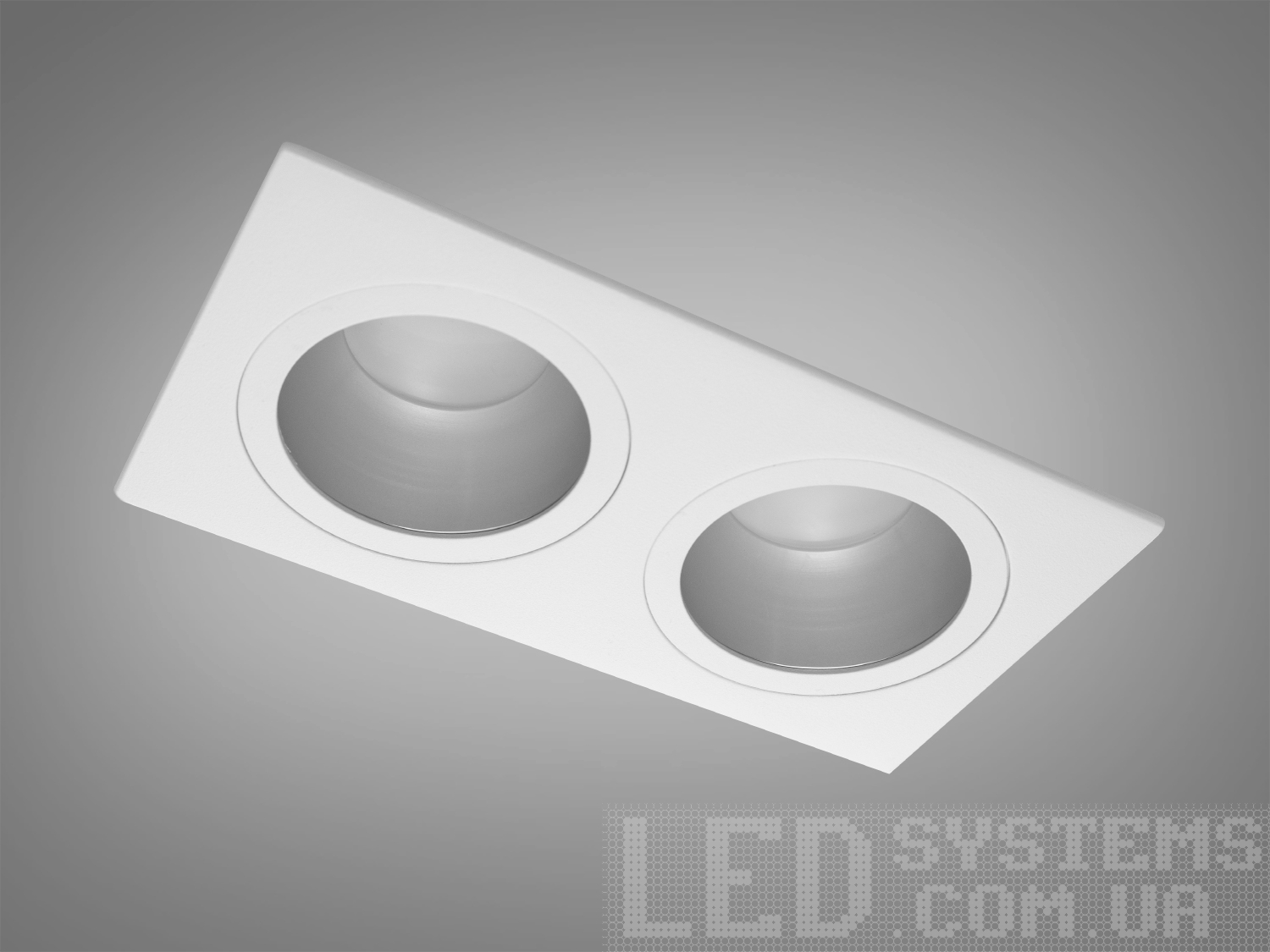 Сучасний здвоєний точковий світильник в гіпсокартон з алюмінію, пофарбований у нейтральний білий колір, є справжнім шедевром дизайну від ТМ 