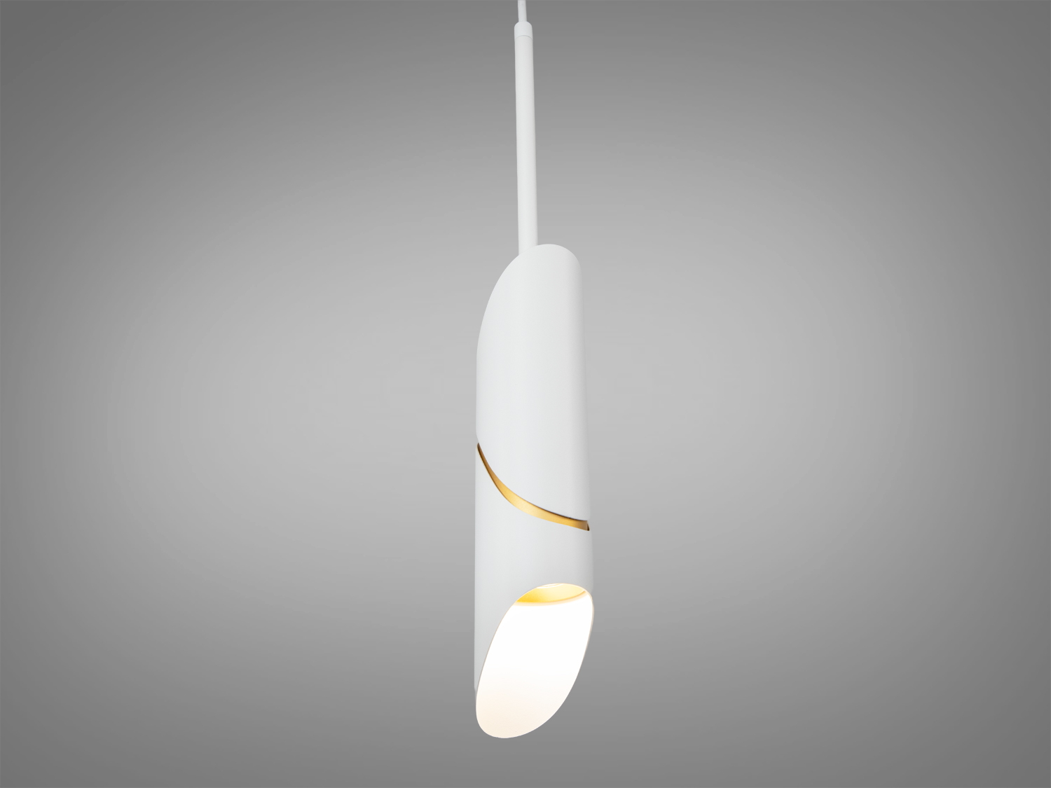 Одинарний білий підвісний світильник з патроном GU10 і акцентною золотою лінією. Спрямоване світло, регульований підвіс, сучасний тонкий профіль.