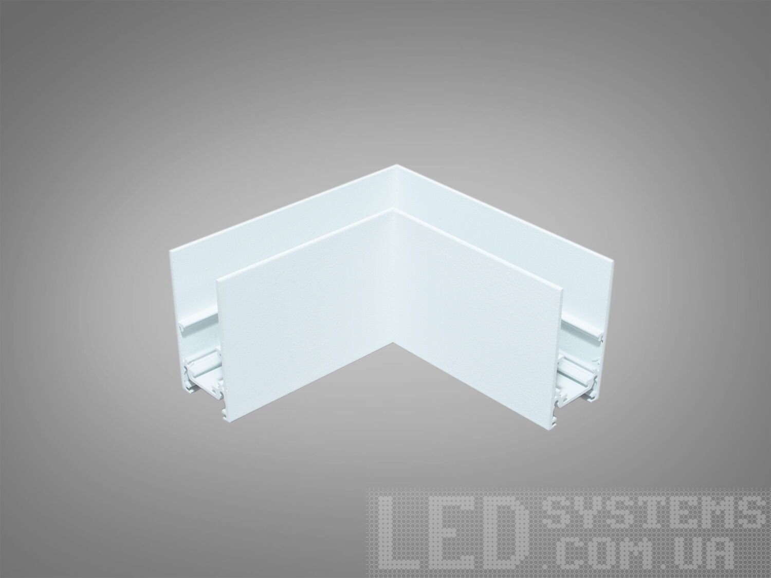 Готовий кутовий елемент (з'єднувач) треків дозволяє без додаткових складнощів отримати естетичне з'єднання треків.
При продовженні лінії живлення за сполучним елементом, необхідно використовувати гнучкі з'єднувачі, які ви можете вибрати в розділі &laquo;Комплектуючі для магнітної трекової системи&raquo;.
Завдяки використанню стандартного профілю для системи 48в, можна комбінувати треки та світильники різних виробників в одній системі.