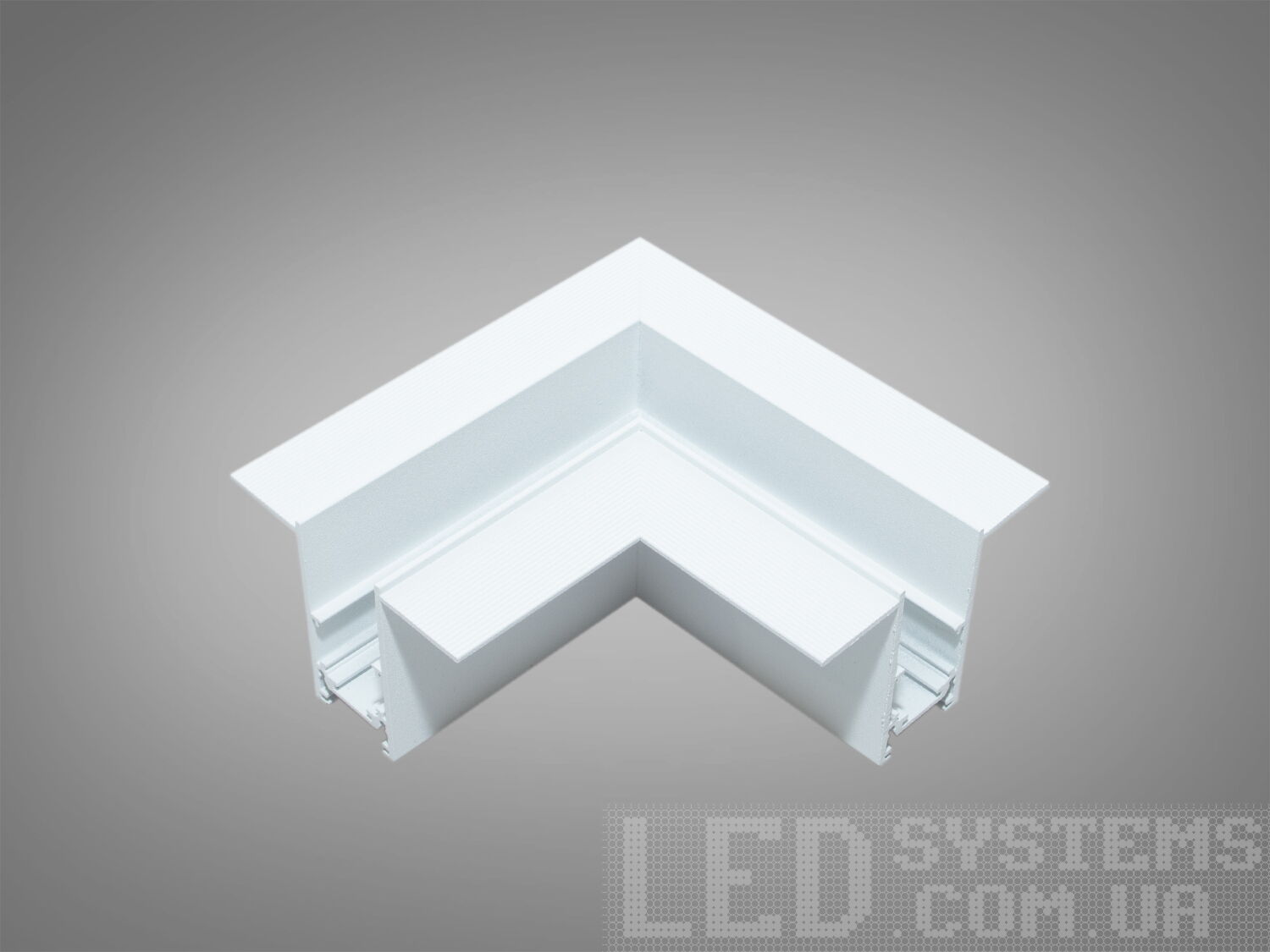 Готовий кутовий елемент (з'єднувач) треків дозволяє без додаткових складнощів отримати естетичне з'єднання треків.
При продовженні лінії живлення за сполучним елементом, необхідно використовувати гнучкі з'єднувачі, які ви можете вибрати в розділі &laquo;Комплектуючі для магнітної трекової системи&raquo;.
Завдяки використанню стандартного профілю для системи 48в, можна комбінувати треки та світильники різних виробників в одній системі.