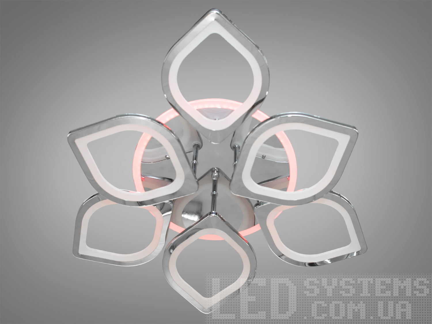 Сучасна світлодіодна люстра з підсвічуванням, з диммером, з пультом підходить на площу приміщення приблизно 16 кв.м.
Світлодіодна люстра має кілька режимів: холодний 6400К, нейтральний 4500К, теплий 2700К, кольорове підсвічування, суміщений режим &ndash; будь-яке основне світло плюс будь-який колір світлодіодного підсвічування. Регулювання яскравості люстри від 5 до 100% відбувається за допомогою пульта дистанційного керування, що входить до комплекту.
Люстра світить яскраво, але не сліпить за рахунок матеріалу &ndash; акрилу, до того ж цей матеріал дуже міцний &ndash; його важко зашкодити. Застосовується для невеликого залу, вітальні, кухні, спальні, їдальні, дитячої, тому що відсутні елементи, що б'ються. Кріпиться до підвісних, натяжних, звичайних стель.