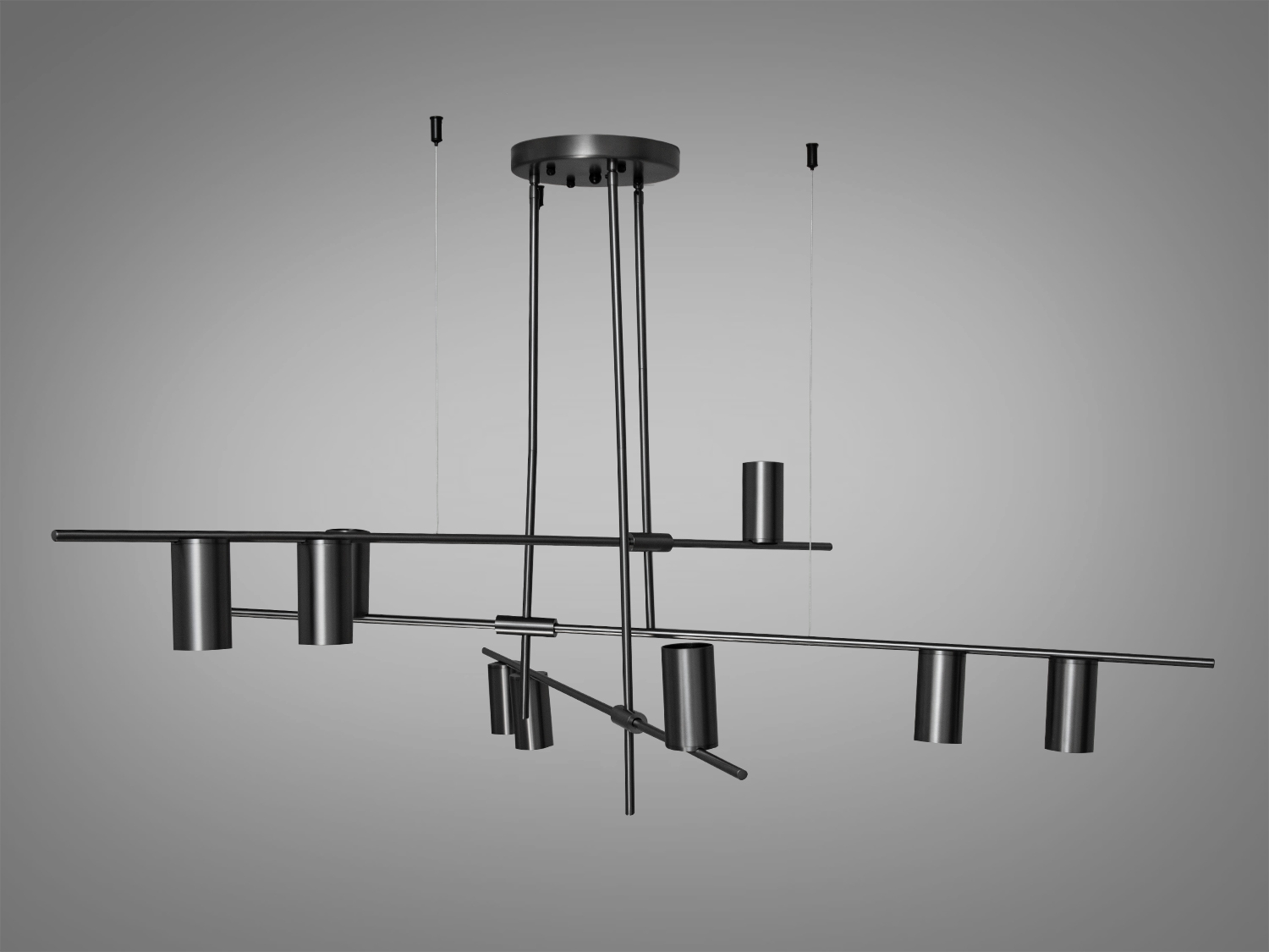 Лаконічна люстра в стилі Loft для коворкінгів також застосовується в будинках, квартирах, квартирах-студіях, сучасних офісах, арт-просторах, коворкінгах, лофт-інтер'єрах, кафе, ресторанах, у сучасних громадських харчуваннях, а також для галерей, художніх ательє. Ця люстра стане ефектним акцентом у різних приміщеннях, де цінують сучасність, креативність та вишуканий дизайн.
Люстра розрахована на 9 ламп стандарту MR16 з цоколем GU10, що дозволяє створити інтенсивне та ефективне освітлення. Її можна легко адаптувати до створення різноманітних атмосфер у приміщенні з допомогою вибору типу ламп. Кріпиться до стелі будь-якого типу універсальним кріпленням на монтажну планку.
Лампи до комплекту не входять.