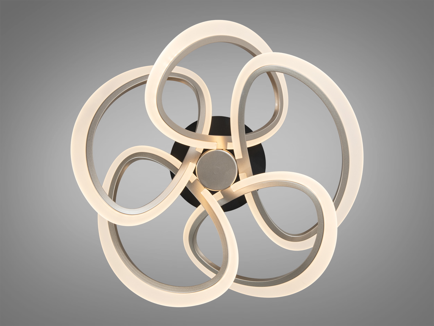Потолочний світильник Diasha WG5144 шампань з п’ятьма вигнутими світлодіодними кільцями для сучасних просторих приміщень.