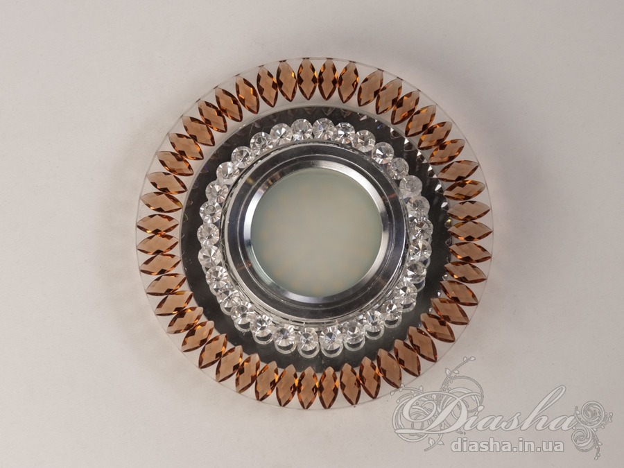 Врізний кришталевий світильник з коричневими кристалами та LED підсвічуванням, ідеальний для сучасних та класичних інтер′єрів.